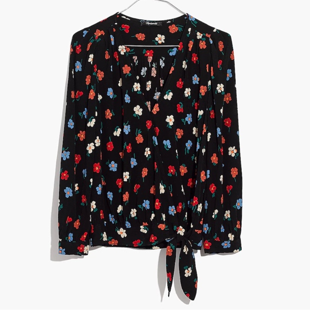 Madewell Floral Surplice Wrap Tie Blouse Top - Picture 6 of 14